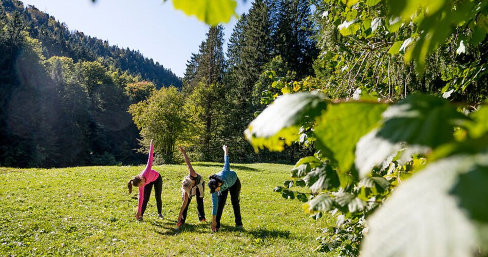 Blick auf Gruppe bei einer Waldbaden-Übung in Garmisch-Partenkirchen | © Gregor Lengler